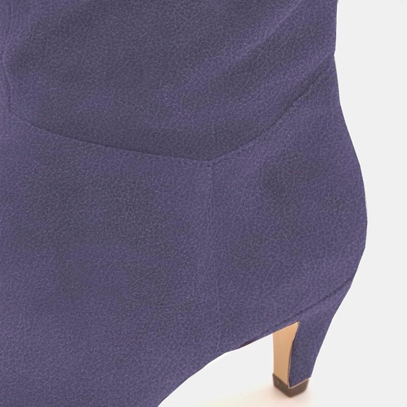 Low Kitten Heel Knee High Boots Pointed Toe Suede Slouch Boots Pull On Wide Calf - Picture 3 of 4